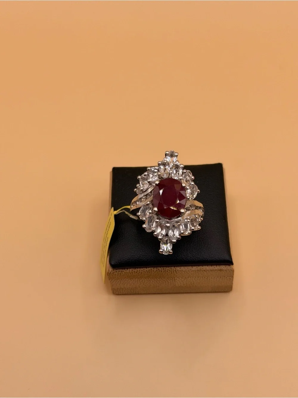 925 Sterling Silver White Topaz & Niassa Ruby Ring Size 6.25.